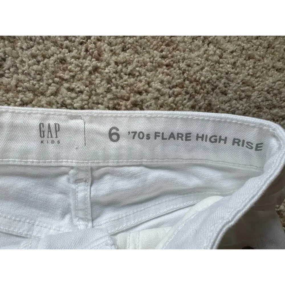 GIRLS GAP 70's Flared High Rise White Jeans, size Girls 6, Adjustable waist